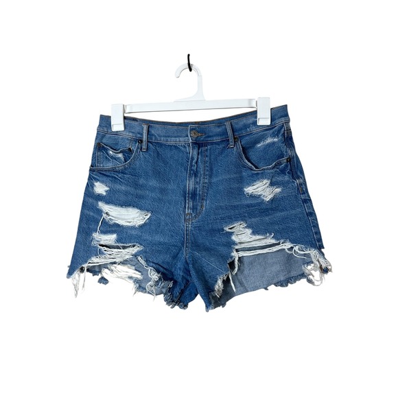 American Eagle Highest Rise 90s BoyFriend Denim Shorts Ripped Distressed Size 14 - Picture 1 of 7